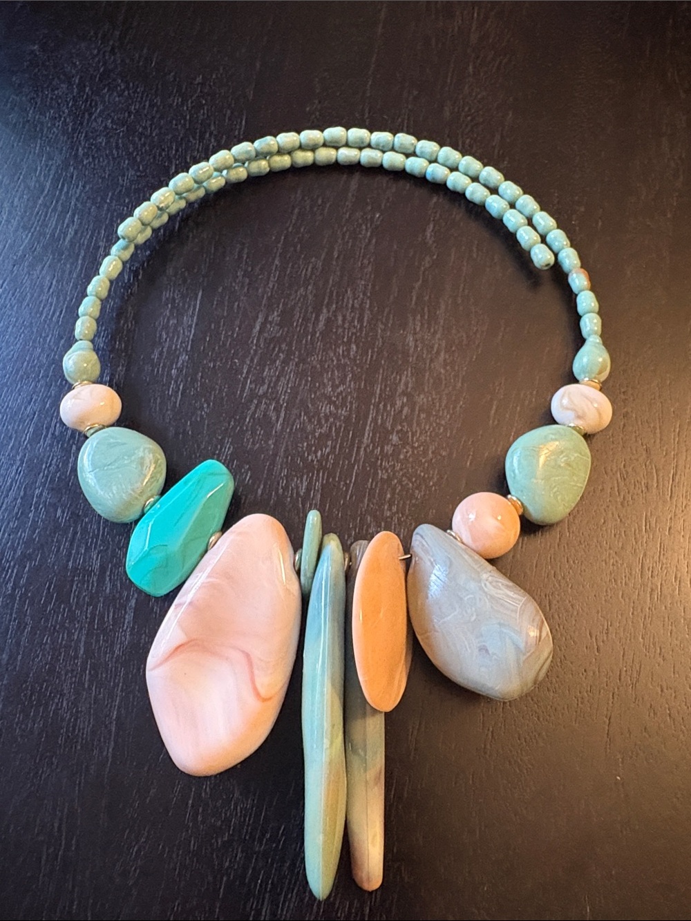 Pastel Resin Statement Necklace in Mint, Peach & Turquoise